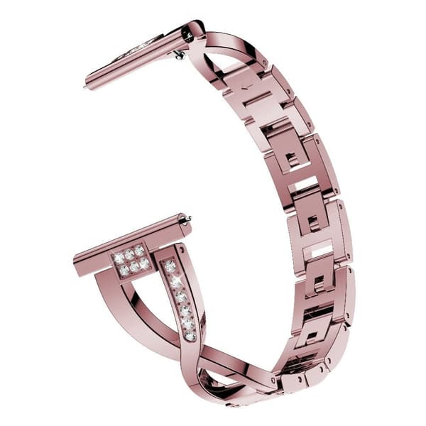 18 mm Universal X-design urrem med rhinsten - Lyserød Pink