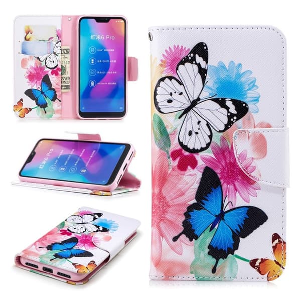 Wonderland Xiaomi Mi A2 Lite veske - Sommerfugl og blomst Multicolor