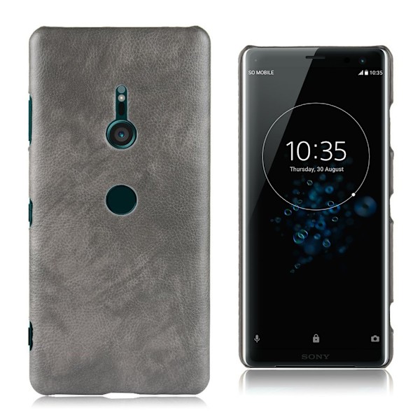 Sony Xperia XZ3 beskyttelsesetui i kunstlæder med Litchi tekstur - Grå Silver grey