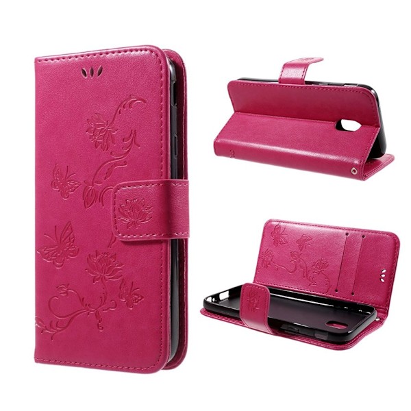 Butterfly läder Samsung Galaxy J7 (2017) fodral - Rosa Rosa