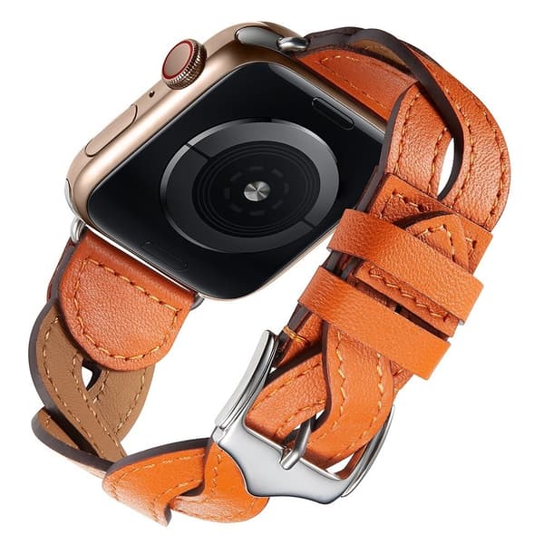 Apple Watch (45mm) Cowhide vævet design læder urrem - Orange Orange