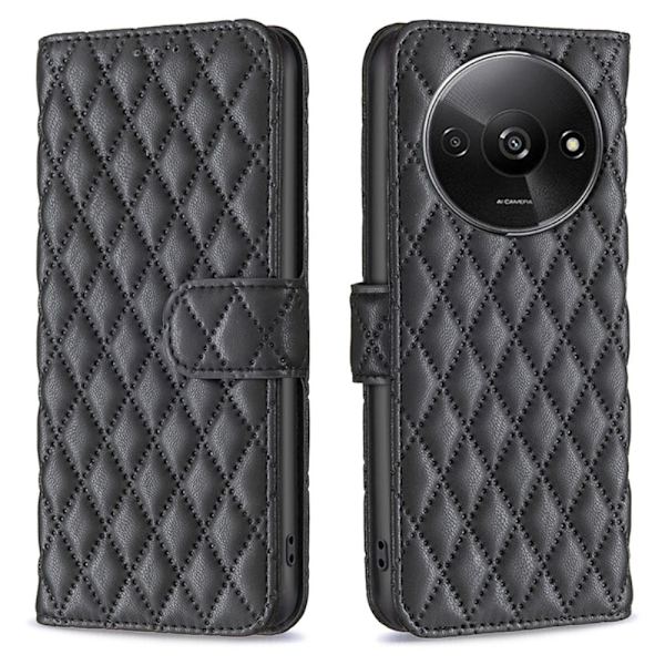 Rhombus mat Xiaomi Redmi A3 flip etui - Sort Black