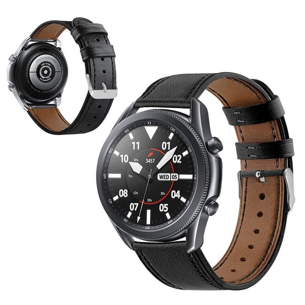 ægte læder rem til Samsung Galaxy Watch 3 (41mm) - sort Black