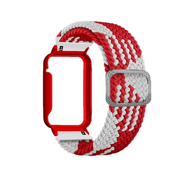 Xiaomi Mi Band 7 Pro nylon elastisk urrem med cover - Rød Hvid / Rød Red
