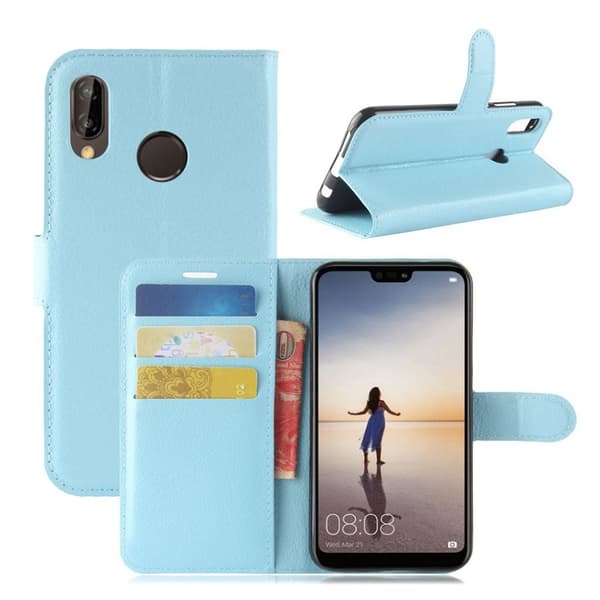 Huawei P20 Lite litchi tekstur PU læder flip etui - blå Blue