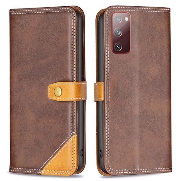 BINFEN to-farvet Samsung Galaxy S20 FE 2022 / Samsung Galaxy S20 FE 5G / Samsung Galaxy S20 FE læderetui - Kaffe Brown
