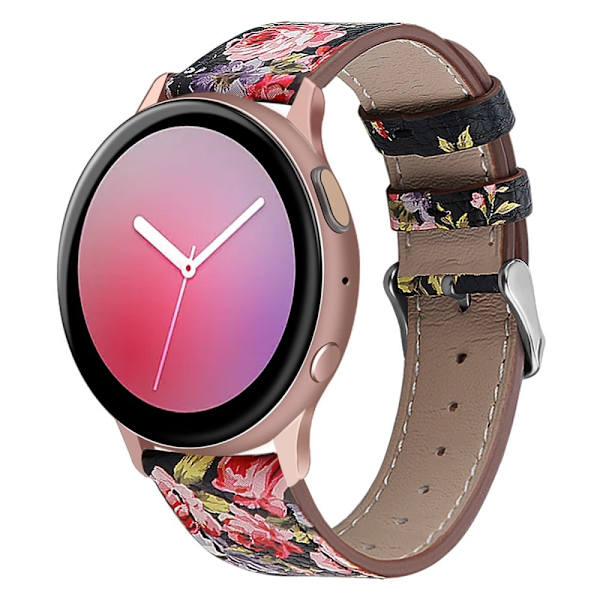 22mm Universal cowhide urrem i ægte læder - Sort / Pink Blomst Multicolor