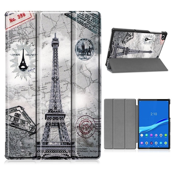 Lenovo Tab M10 FHD Plus tri-fold mønster læderetui - Eiffeltårnet Multicolor