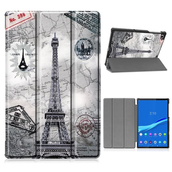 Lenovo Tab M10 FHD Plus Trippelt Mønster Lær Etui - Eiffel Tower Multicolor