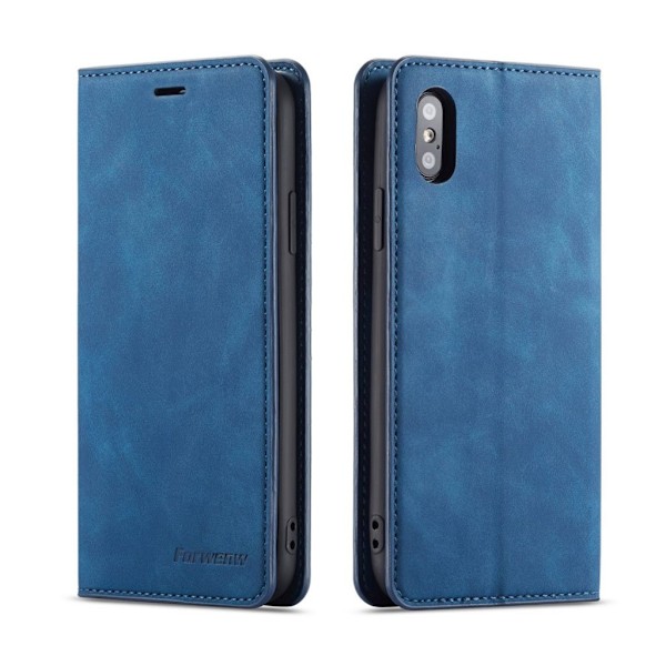 FORWENW iPhone XS læder flip cover - Blå Blue