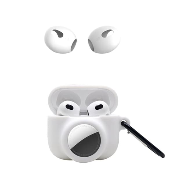 AirPods 3 / AirTags silikonetui med karabinkrok og ørehetter - Hvit White