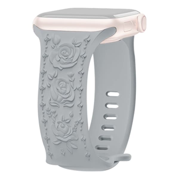 KALEBOL Rose Embossed Watch Strap Apple Watch Series 10 46mm silikonerem - Grå Silver grey