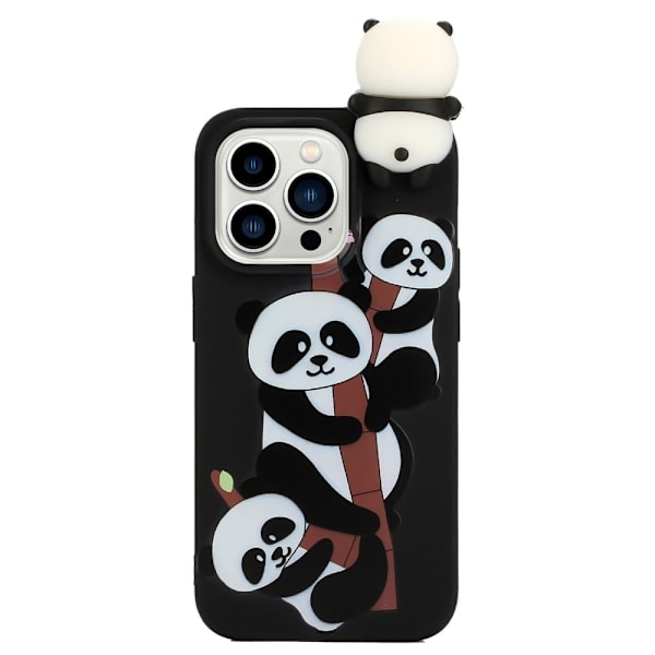 Cute 3d iPhone 14 Pro Etui - Tre Pandaer Black