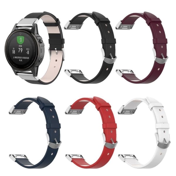 Garmin Fenix 6S / Fenix 5S quick fit læder Urrem - Sort Black
