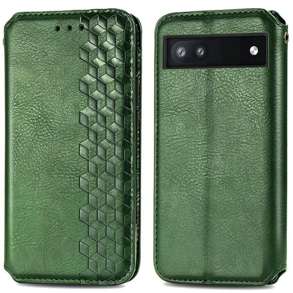 Nahkakotelo With A Stylish Rhombus Imprint For Google Pixel 6a - Vihreä Green