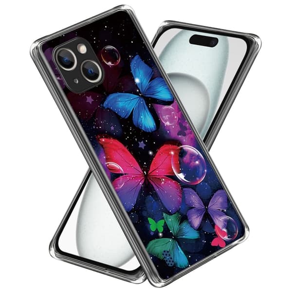 Deco iPhone 15 kotelot - Värikkäitä Perhosia Purple