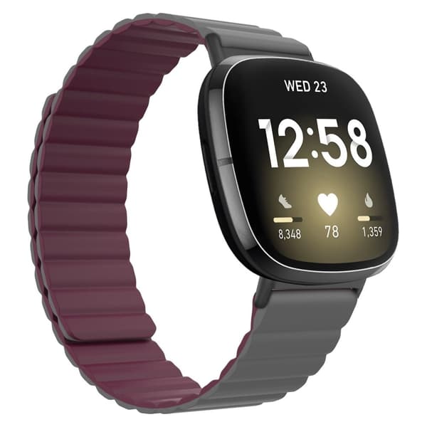 Fitbit Sense / Versa 3 klokkerem i silikon - Grå / Vinrød Red