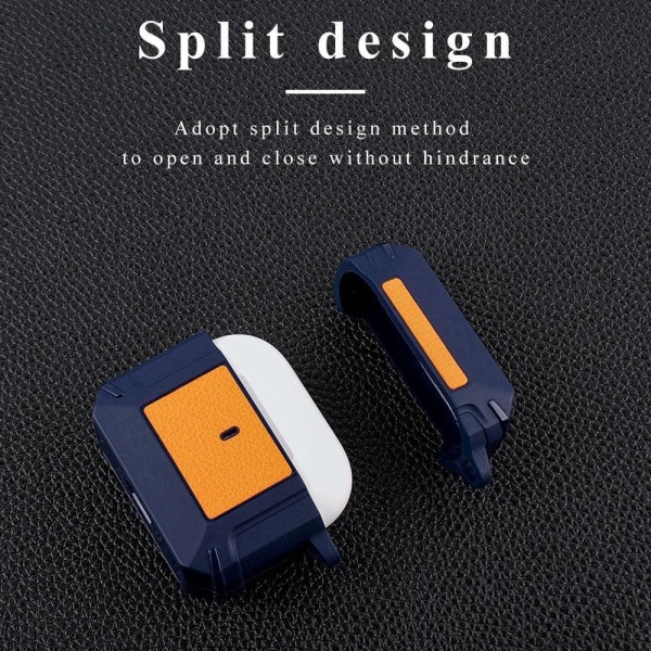 AirPods 3 leather texture case with buckle - Blue / Orange Orange