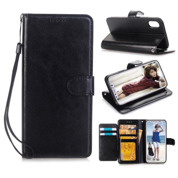 Crazy Horse Texture 5 Card Slots Wallet Stand Leather Cover iPho Black