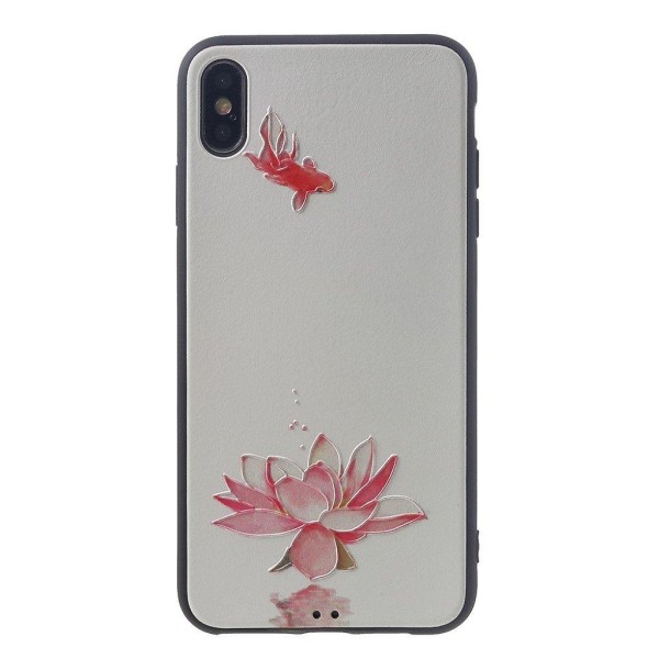 iPhone Xs Max kohokuviollinen silikooni muovinen takasuoja kuori - Lotus Kukka Ja Kala Red