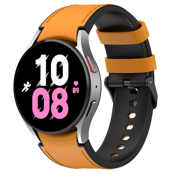 Samsung Galaxy Watch 5 / 4 / 3 (41mm) silikone i læder urrem med sort spænde - Sort Størrelse: L Orange