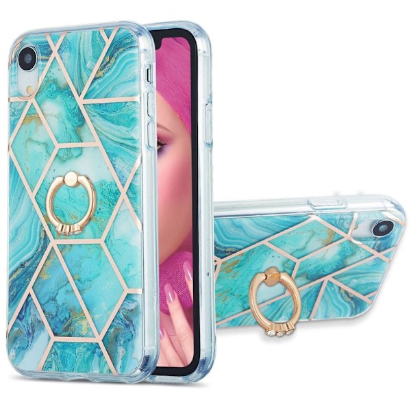 Marble Patterned Suojakuori With Ring Holder For iPhone Xr - Sininen Blue
