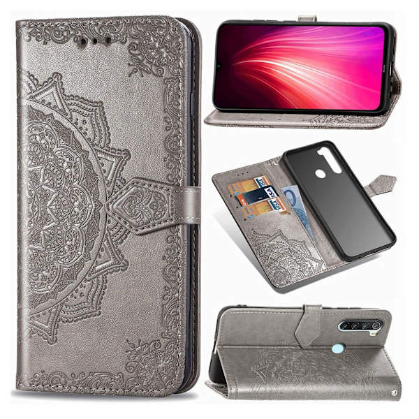 Mandala Xiaomi Redmi Note 8 Flip kotelot - Harmaa Silver grey