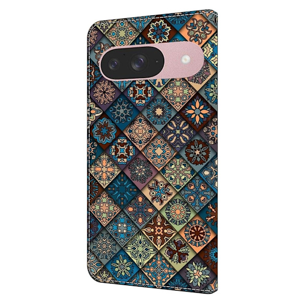 Google Pixel 9 / 9 Pro plånboksfodral mönstrat tryck stativ läder flip telefonskal - Blå Blommor Blå