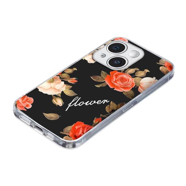 Vibe iPhone 15 deksel - Svart Bakgrunn Blomster Black