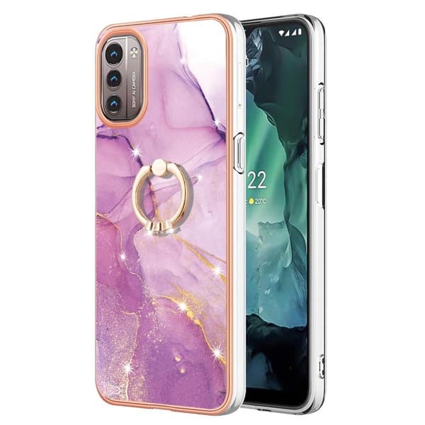 Marble Mønstret Cover med Ring Holder til Nokia G11 / G21 - Lyserød Marmor Haze Pink
