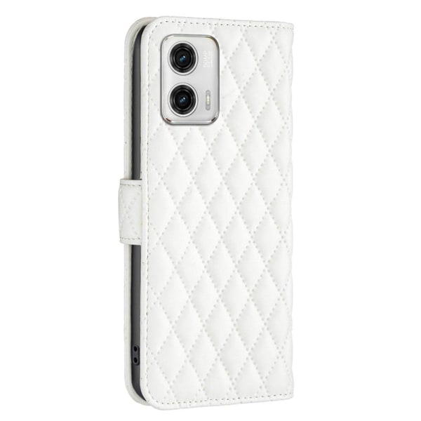 Rhombus pattern matte flip case for Motorola Moto G73 - White Vit