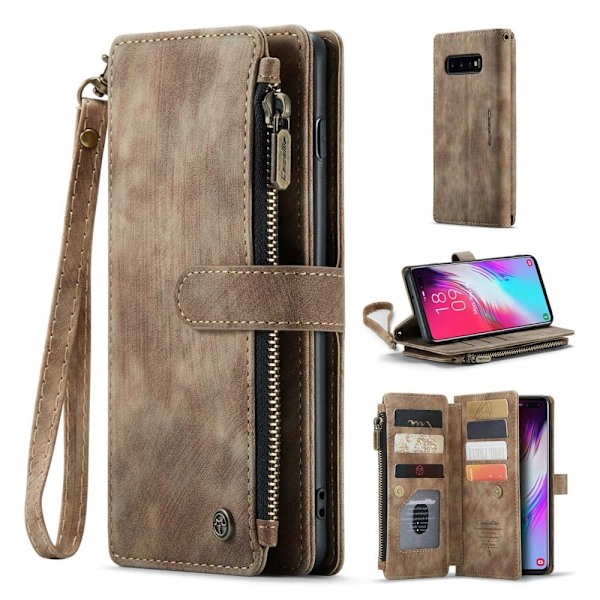 CaseMe Samsung Galaxy S10 Plus etui med lynlås og pung - Brun Brown