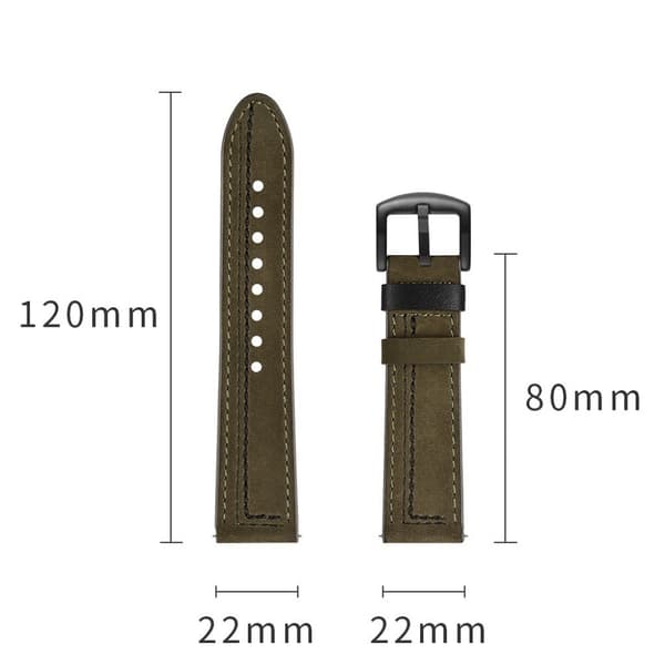 Huawei Watch / Samsung Gear S3 Frontier / S3 klockarmband i äkta läder - Grön Grön