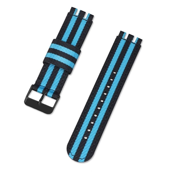 19mm Universal nylon + canvas kellonhihna mustalla soljella - Musta / Merensininen Blue