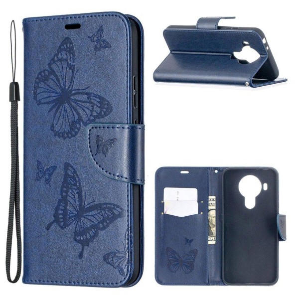 Butterfly läder Nokia 5.4 fodral - Blå Blå