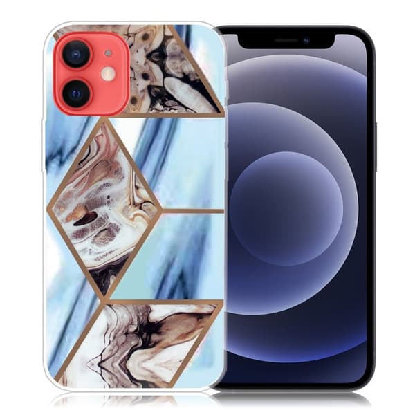 Marmormotiv iPhone 12 Mini skal - Himmelsblå Och Brun Marmor multifärg