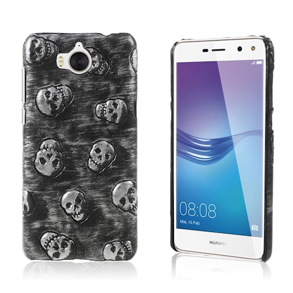 Läder-belagt Huawei Y6 2017 skal med korthållare Silvergrå
