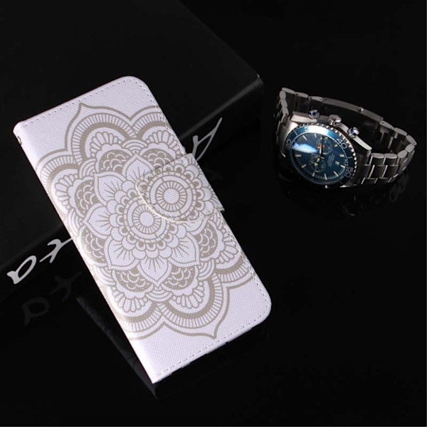 iPhone 9 Plus mobilfodral syntetläder silikon plånbok stående tryckmönster - Henna lotus Silvergrå