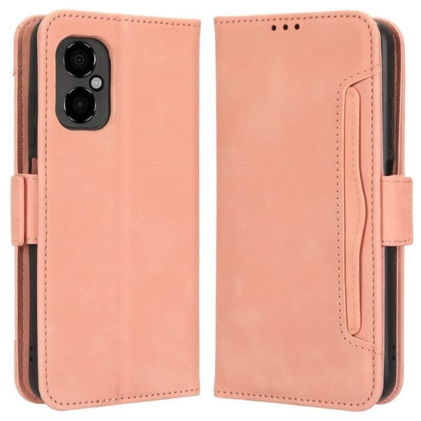 Stilfuldt Læder Etui med Pung til Xiaomi Poco M4 5G - Lyserød Pink
