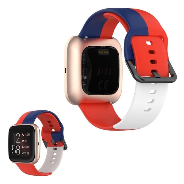 Fitbit Versa 2 / Versa Lite kolmivärinen silikonikellonauha - Punainen / Sininen / Valkoinen Multicolor