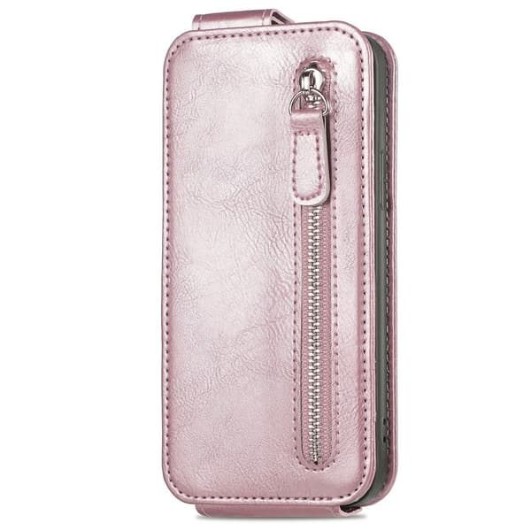Vertical Flip Phone Etui med Zipper til Samsung Galaxy A04 - Rødguld Pink