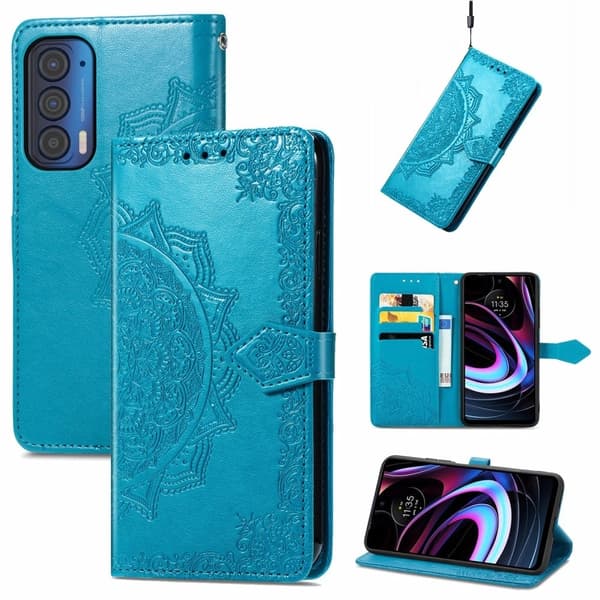 Mandala Motorola Edge (2021) Flippetui - Blå Blue