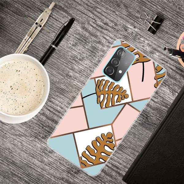 Marble Samsung Galaxy A33 5G Etui - Toon Leaves i Pink og Blå Multicolor