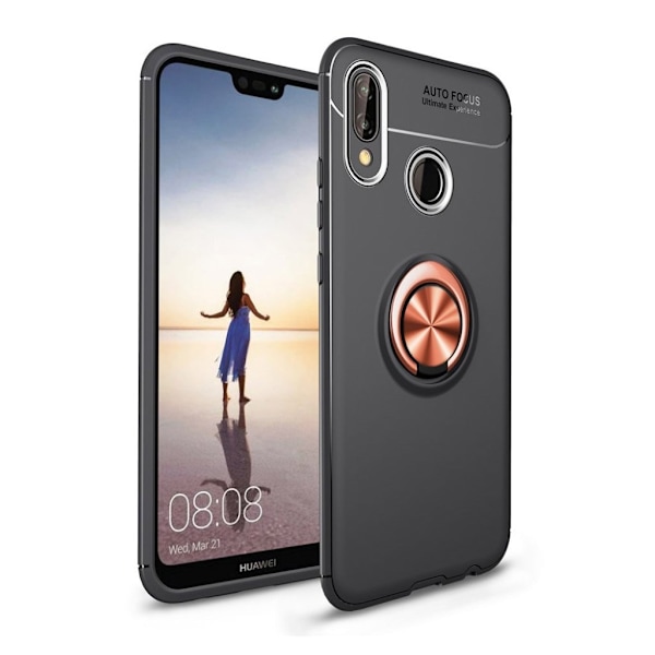 Huawei P20 Lite finger ring TPU etui - Sort / Rose Guld Pink