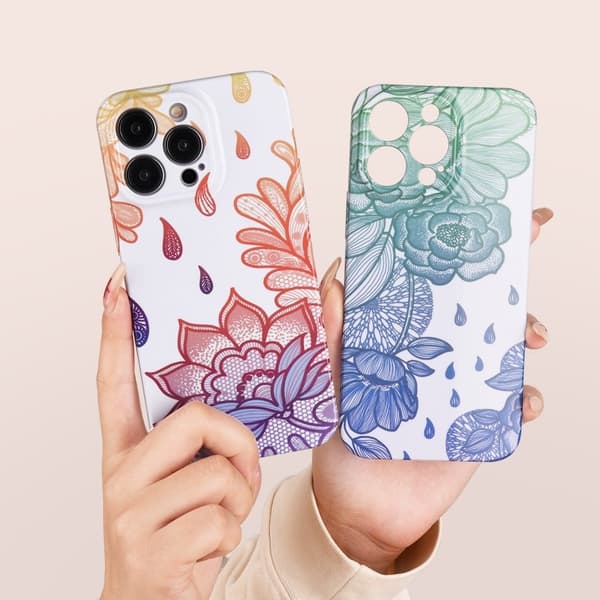 iPhone 14 Plus-deksel med papirklippet blomstermønster - Grønn / Blå Green