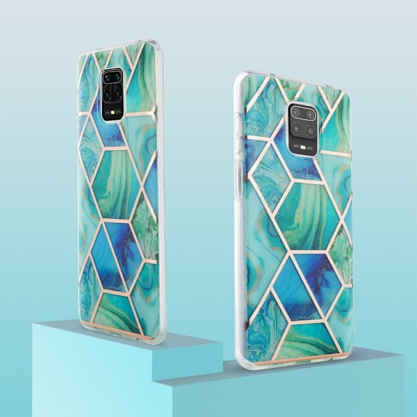 Marble Patterned Suojakuori With Ring Holder For Xiaomi Redmi Note 9 Pro Max / 9 Pro / 9s - Vihreä Green