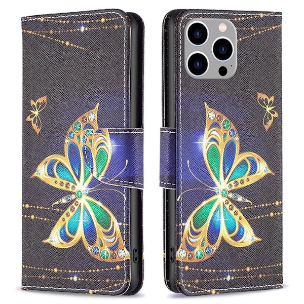Wonderland iPhone 14 Pro Max flip etui - Smykke Sommerfugl Black