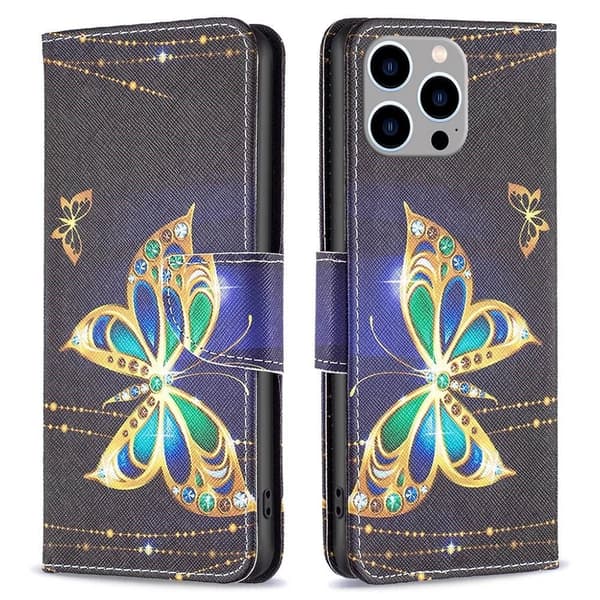 Wonderland iPhone 14 Pro Max flip-etui - Smykker Sommerfugl Black