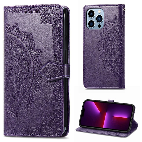 Mandala iPhone 13 Pro Max Flippetui - Lilla Purple
