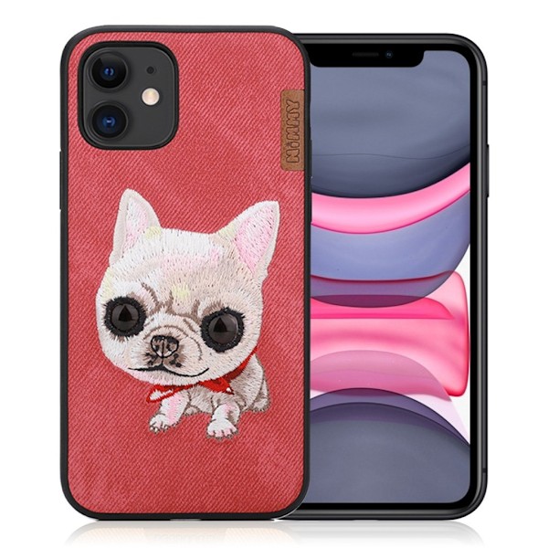 Nimmy Sött husdjur iPhone 11 Broderat fodral - Röd Röd